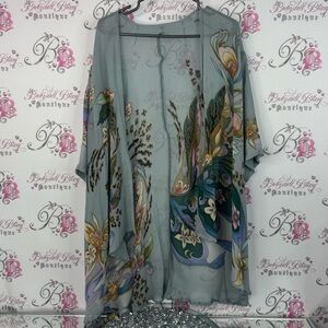 Kimono robe style flowy cardigan peacock 🦚 gold Floral Sheer Kimono coverup